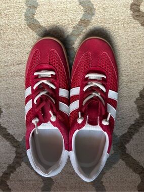 Women’s  Red Athletic Sneakers with White Stripes